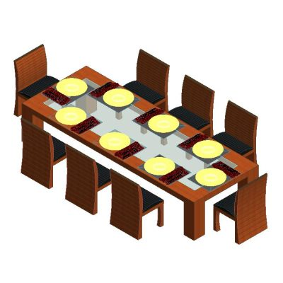 Wooden table and glass center with 8 chairs