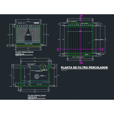 Planta y cortes del filtro biologico
