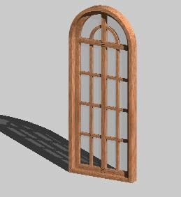 3d wooden window with divided glass arch 2 sheets