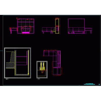 Mueble compuesto - vista superior; alzado y perfil - detalle constructivo