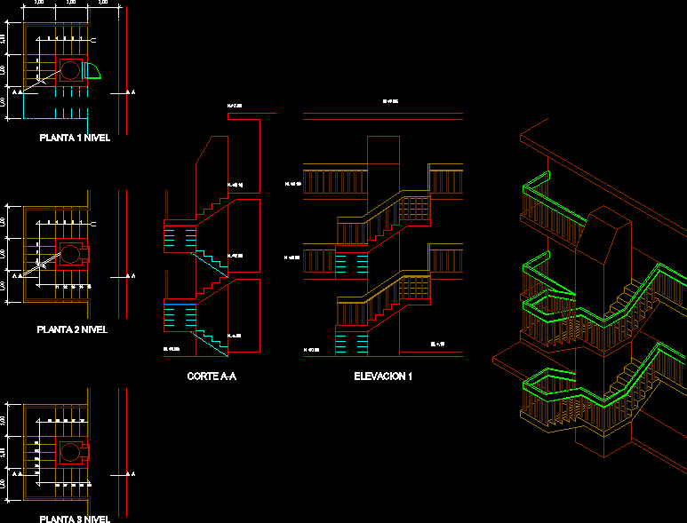 U-shaped staircase - 3 sections