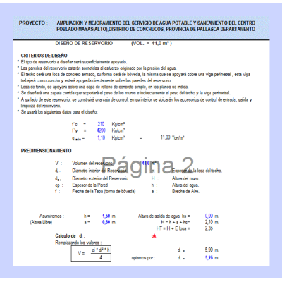 Diseno hidraulico y estructural de reservorio v 41 m3