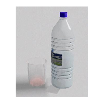 Botella de agua y vaso