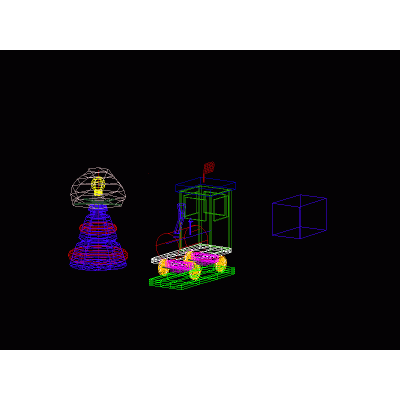 Treno e lampada 3d autocad