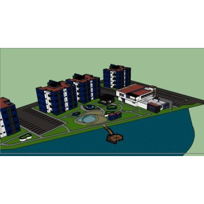 Complejo de edificios multifamiliar y area comercial