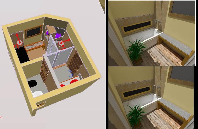 3D-Badezimmer mit Zoneneinteilung