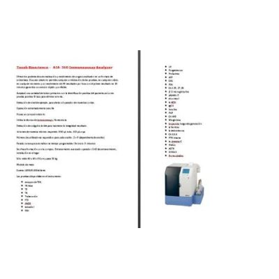 Especificaciones de Analizador Inmunoensayo