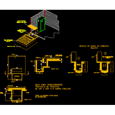 Detalle constructivo base de tranformador padmounted 150  1000 kva