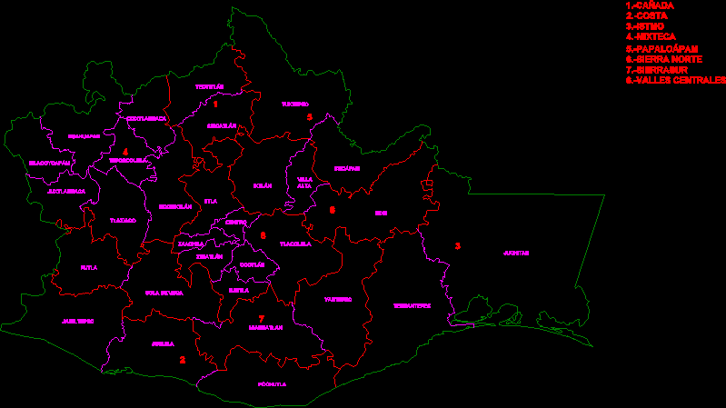 Stato di Oaxaca con regioni