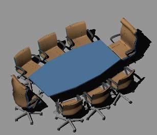 Mesa y sillas de oficina 3d