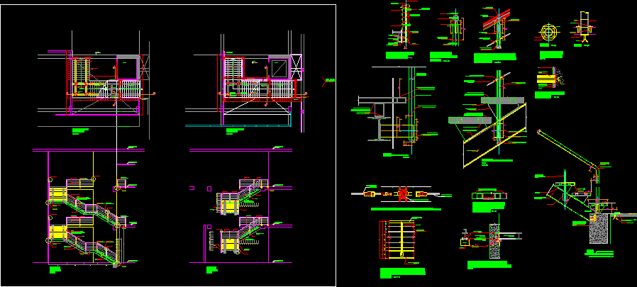 Detalle de escalera metalica para alto transito