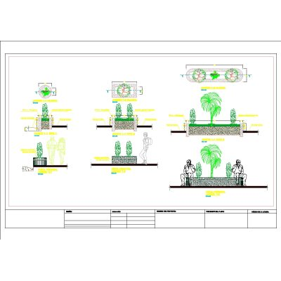 Plano de detalles de areas verdes para calzadas o diseno urbano