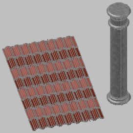 Tuiles et colonne ; matériaux appliqués