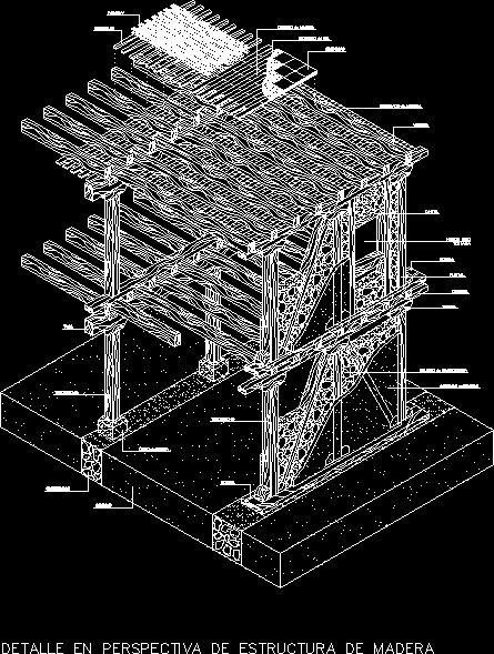 Detalhe da perspectiva da estrutura de madeira