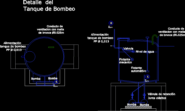 Detalle 2d de tanque de bombeo