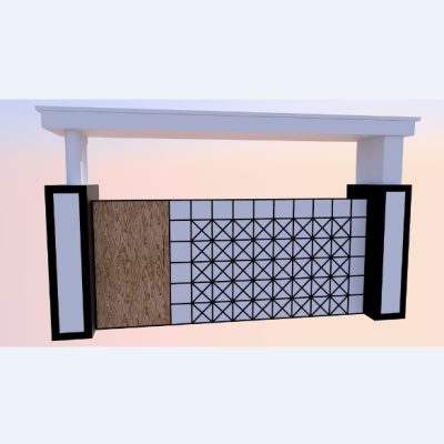 Puerta de metal de casa moderna con puerta de madera