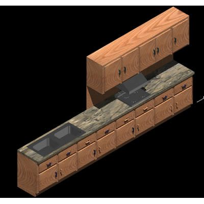 Mesada de cocina en 3d con materiales aplicados