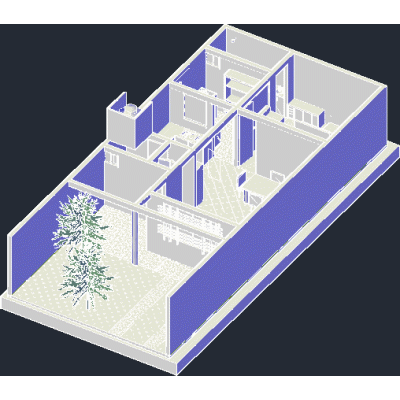 Casa de una planta con muebles 3d