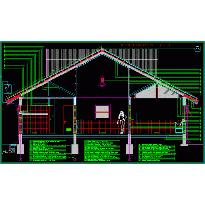 Corte constructivo vivienda de 2 niveles