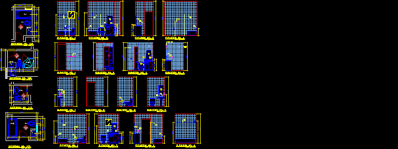 Plan and elevations of bathrooms