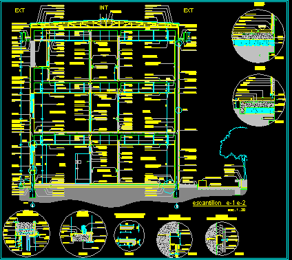 Construction sections and details of a 2-story building