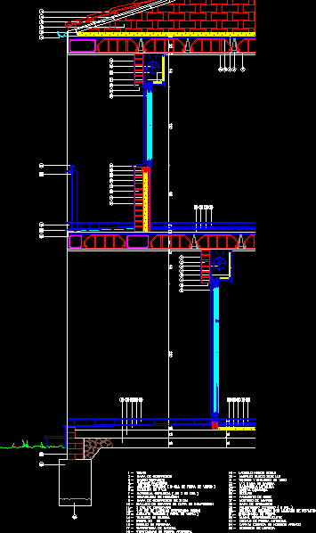 Seccion y corte de muro de vivienda de dos niveles