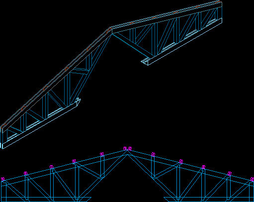 Wooden truss in axonometric and view