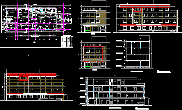 Hospital work plan and elevations