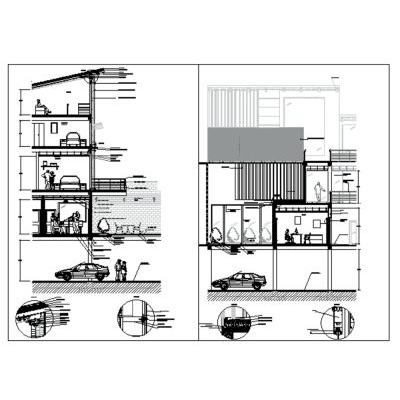 Corte fachada de vivienda en altura