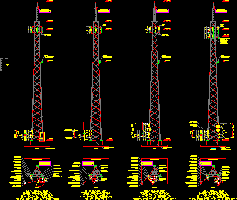 Self-supporting telecommunications tower with equipment