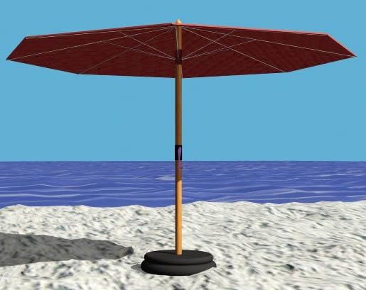 Beach umbrella with crank.