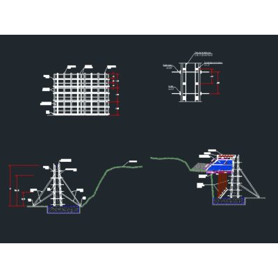 Plano de encofrado y plataforma para muro voladizo
