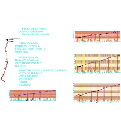 Planta y perfil de un proyecto carretera