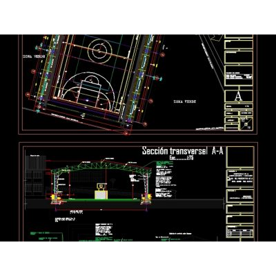 Polideportivo dibujado en autocad 2019