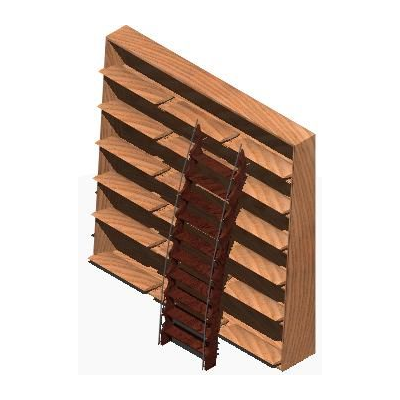 Shelf with 3d sliding ladder with applied materials
