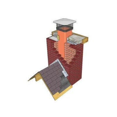 Chimenea - encuentro con techo - 3d