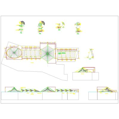Detalles de tenso estructuras para coberturas con toldo  autocad