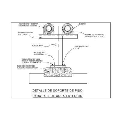 Detalle de soporte de piso para tuberias