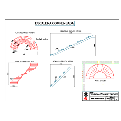 Trazados y replanteos escalera circular compensada de hormigon