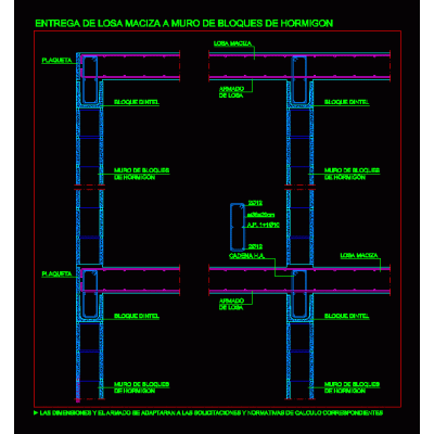 Arranque de losa maciza a muros de hormigon