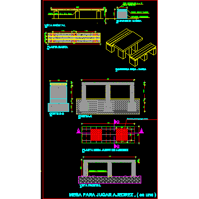 Detalle de mesa para jugar ajedrez
