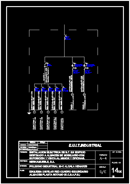 Einzeiliges Diagramm des sekundären Caudro-Lagers, Draufsicht, Keller