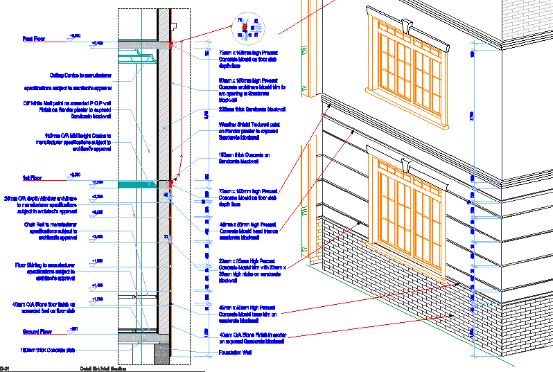 Interior exterior wall section