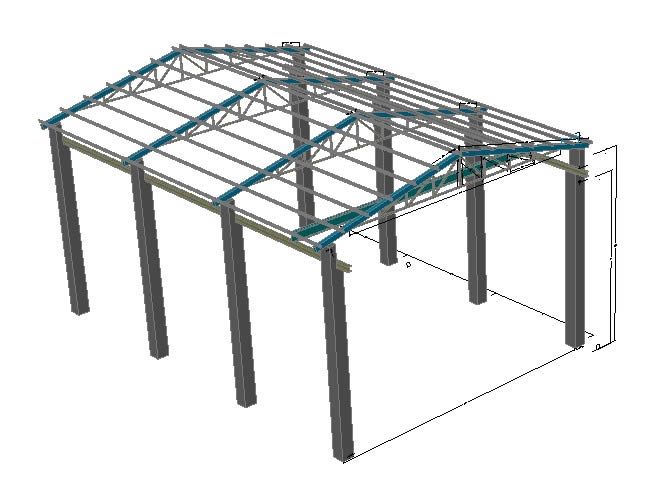 estrutura de telhado industrial 3d