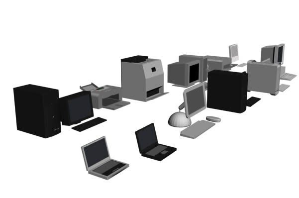 Meubles en ordinateurs de bureau et portables 3d.