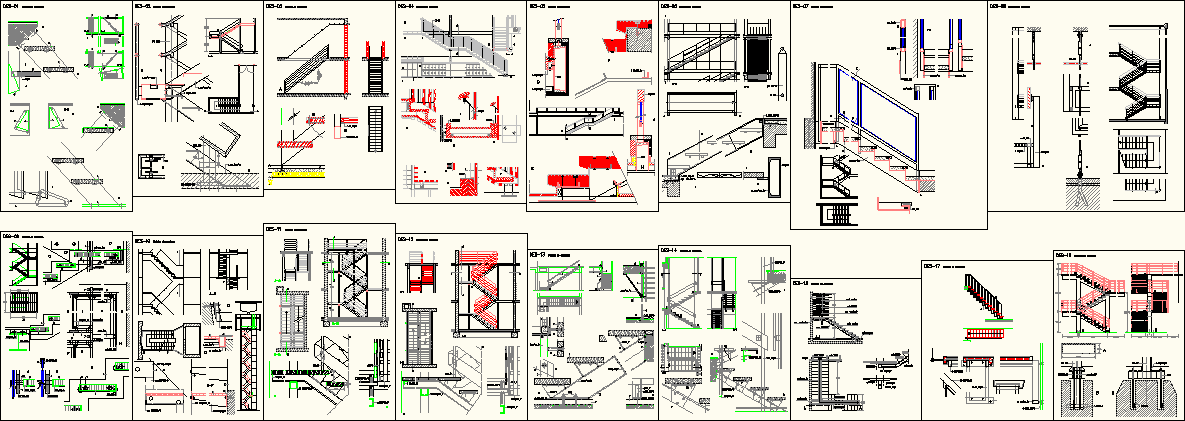 Details of stairs in different construction systems