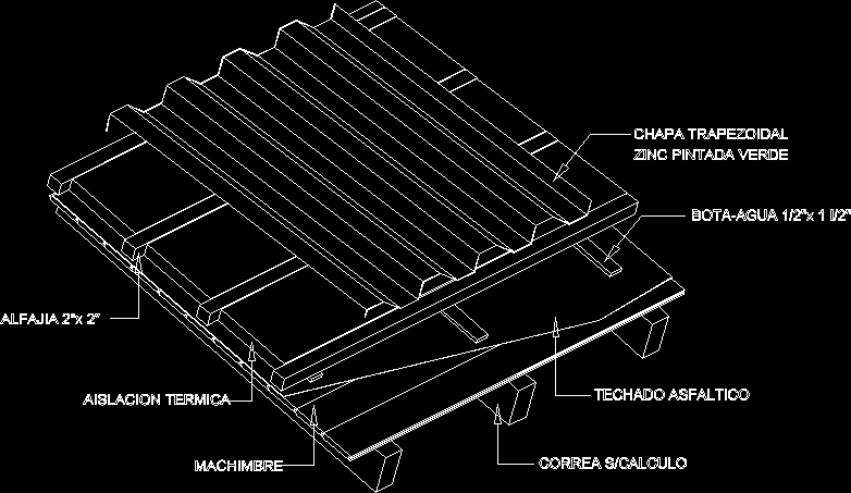 Detalhe do tirante em chapa de madeira e zinco