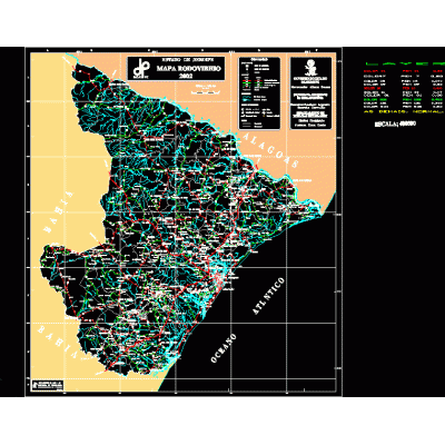 Mapa rodoviorio do estado de sergipe; brasil - 2002