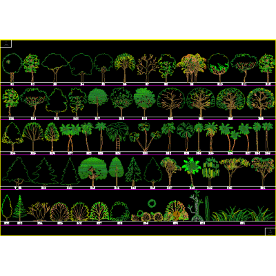 Diversidad de arboles en Alzado
