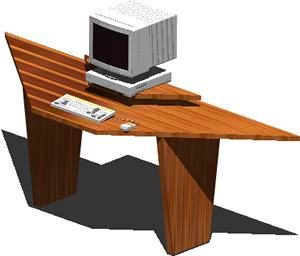 mesa de computador 3d com materiais aplicados